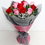 Pink and Red Roses Grand Bouquet With Baby Breath