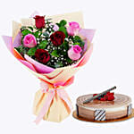 Combo Cake Chocolate Cake Flower Flower Bouquet Roses Flower and Cake Flowers