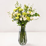 Carnation And Roses In White Vase