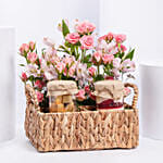Cake Chocolates And Flowers Basket