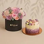 Premium Black Box Flower Arrangement With Chocolate Macaron Cake