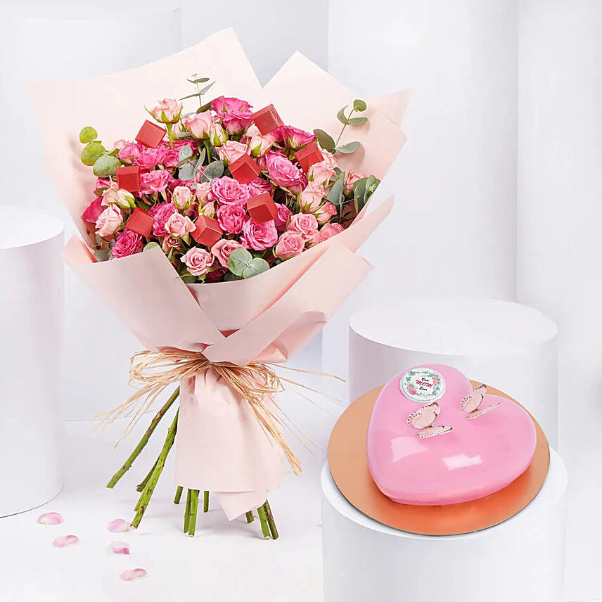 Blushing Pink Bouquet With Cake: Combos