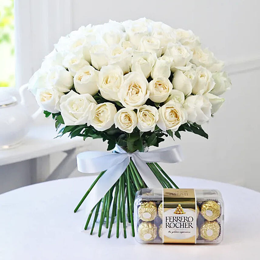 White Roses Bunch And Ferrero Rocher: Send Flowers to Bahrain