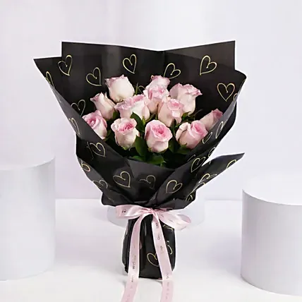 Valentine 12 Blush Pink Roses Bouquet: Send Gifts to Bahrain