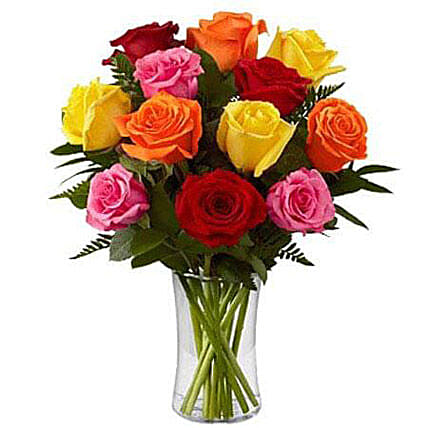 Dozen Mix Roses in a Glass: Send Gifts to Bangladesh