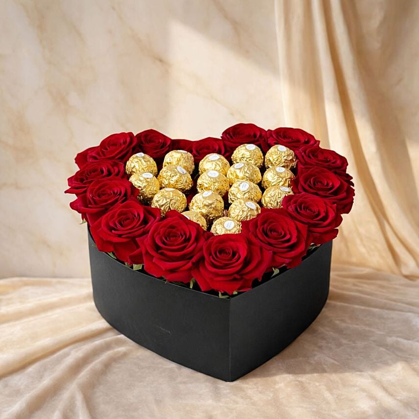 Heart Shape Red Roses and Ferrero Rocher Chocolate Box: Mothers Day Gifts in Egypt