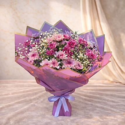 Pink Chrysanthemum and Babys Breath Elegant Bouquet: 