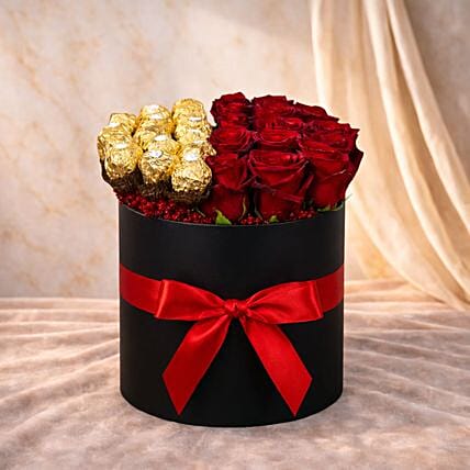 Red Roses and Ferrero Rocher Chocolate Luxury Box Arrangement: Send Flowers to Egypt