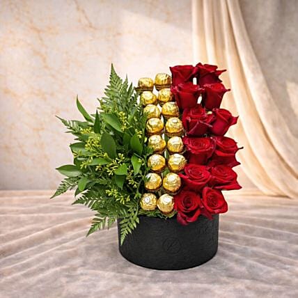 Red Roses and Ferrero Rocher Elegant Luxury Box: Mothers Day Gifts in Egypt