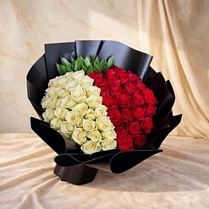 50 Red and White Roses Luxury Bouquet: Send Gifts to Egypt