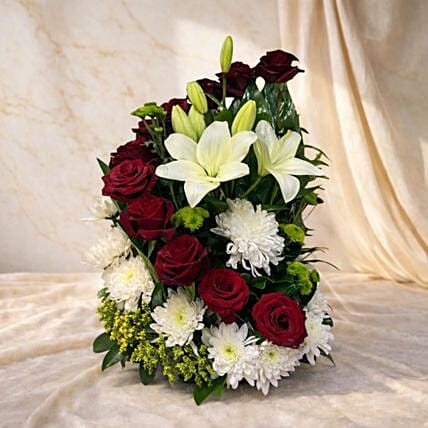 Red Roses White Lily and Chrysanthemum Elegant Floral Arrangement: Send Gifts to Egypt