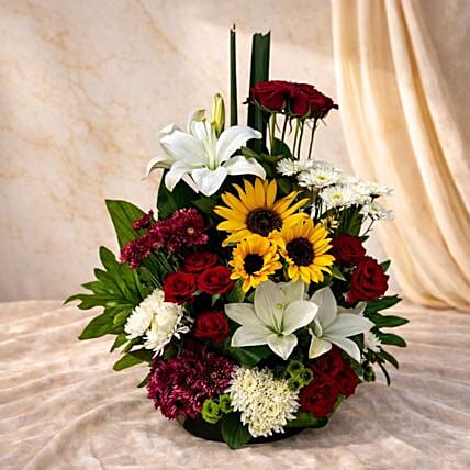 Sunflower Roses and Lily Mixed Floral Arrangement: Mothers Day Gifts in Egypt