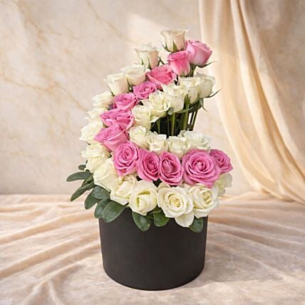35 Pink and White Roses Elegant Box Arrangement: Send Gifts to Egypt