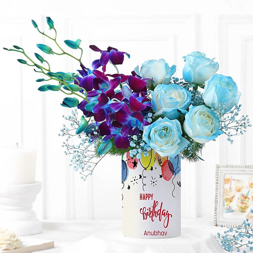 Bedazzled Orchids N Roses Vase Arrangement: Send Birthday Gifts to India