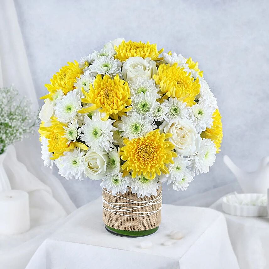 Chrysanthemum Radiance Vase: Send Onam Gifts to India