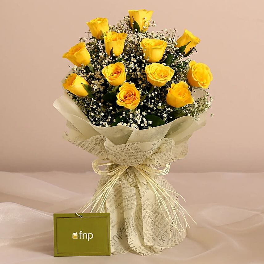 Joyful Vibes Yellow Roses Bouquet: Send Onam Gifts to India