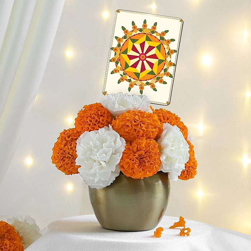 Onam Golden Pot Arrangement: Send Onam Gifts to India