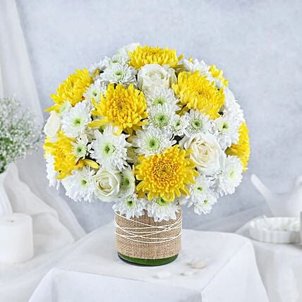Chrysanthemum Radiance Vase: Send Onam Gifts to India