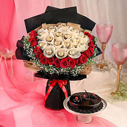 Spectacular Rose Bouquet And Truffle Combo: Send Anniversary Gifts to India