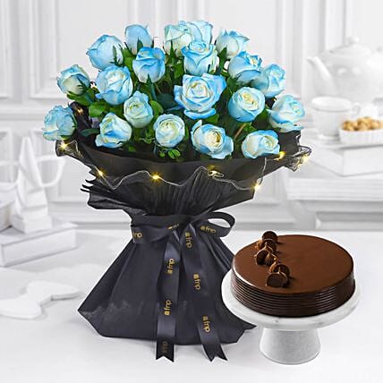 Starry Nightfall Bouquet N Truffle Cake Constellation: Send Gift Combos to India