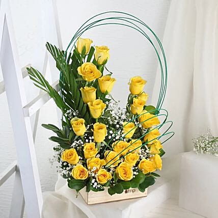 Yellow Roses Basket Arrangement: Flower Delivery to India