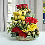 Mixed Flowers and Ferrero Rocher Arrangement