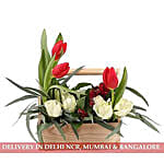 Roses, Alstroemeria and Orchids in Basket