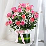 Beautiful Pink Roses Glass Vase Arrangement