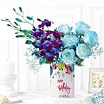 Bedazzled Orchids N Roses Vase Arrangement