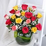 Blissful Mixed Roses Glass Vase Arrangement