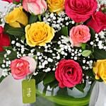 Blissful Mixed Roses Glass Vase Arrangement