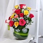 Blissful Mixed Roses Glass Vase Arrangement