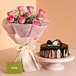 Dreamy Pink Roses Bouquet Chocolate Cake