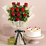 Elegant Vibe Red Roses Bouquet Pineapple Cake
