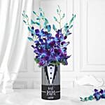 Fathers Day Blue Orchid N Asparagus Vase Arrangement