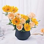 Metallic Marvel of Roses and Gerberas