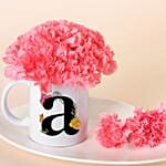 Personalised Initial Mug with Pink Carnations