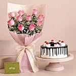 Pink Roses Bouquet N Black Forest Cake
