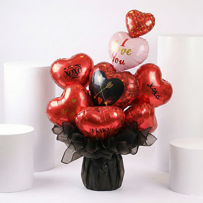 Red Romance Balloon Flower Arrangement: Valentines Day Gifts to Jordan