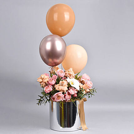Flowers And Balloons in Silver Box: Send Flowers to Jordan