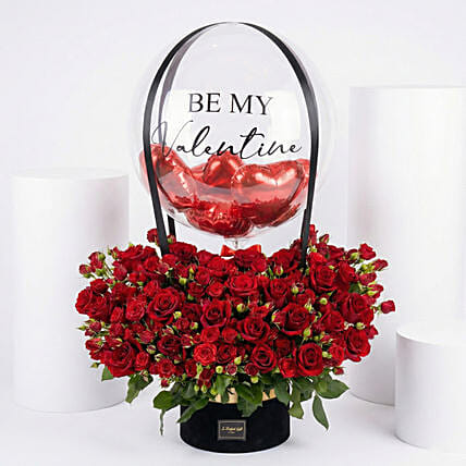 Black Box Balloon Arrangement with 150 Red Spray Roses: Valentines Day Gifts to Jordan