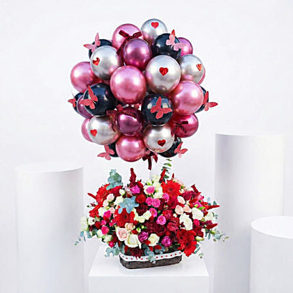 Signature Hot Air Balloon Flower Basket: Valentines Day Gifts to Jordan