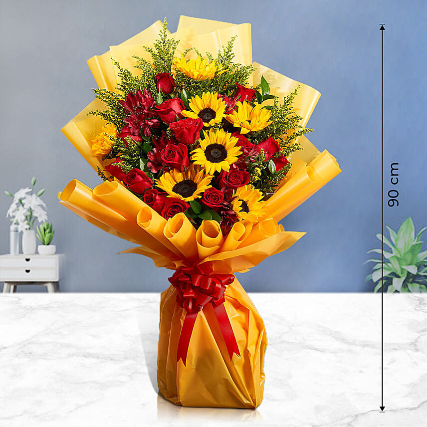 Grand Bouquet Of Roses N Sunflowers: Send I am Sorry Gifts To Kuwait