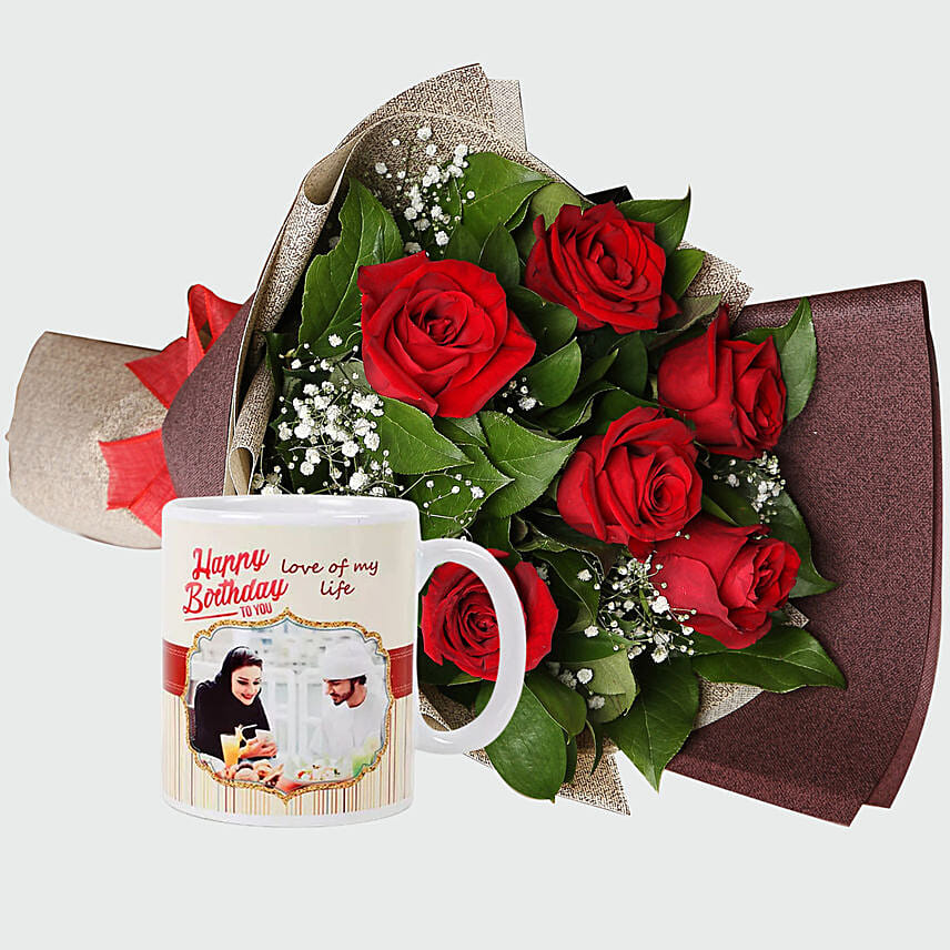 Roses Bouquet And Personalised Mug: 