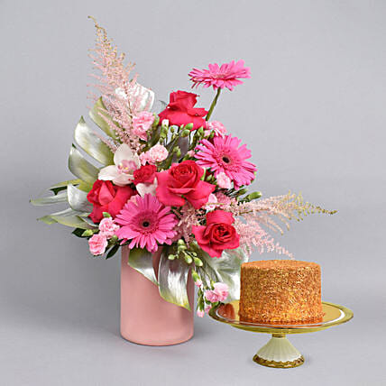 Magical Grace Flowers and Cake Arrangement: Send Ramadan Gifts to Kuwait
