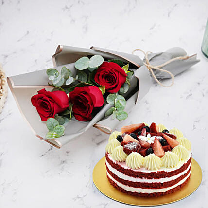 Red Velvet Cake and Fresh Red Roses: Send Gifts to Kuwait