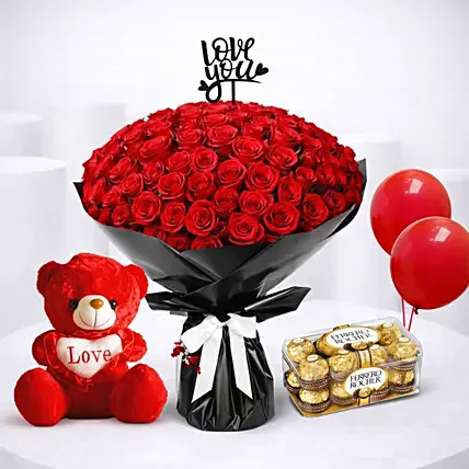 50 Red Roses Love Indulgence Gift Set: Send Gifts to Kuwait