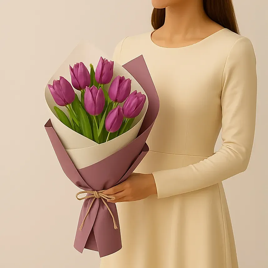 7 Purple Tulips Bouquet: Tulip Flower Bouquets