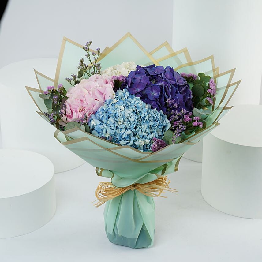 Beautiful 4 Colour Hydrangea Bouquet: Hydrangeas
