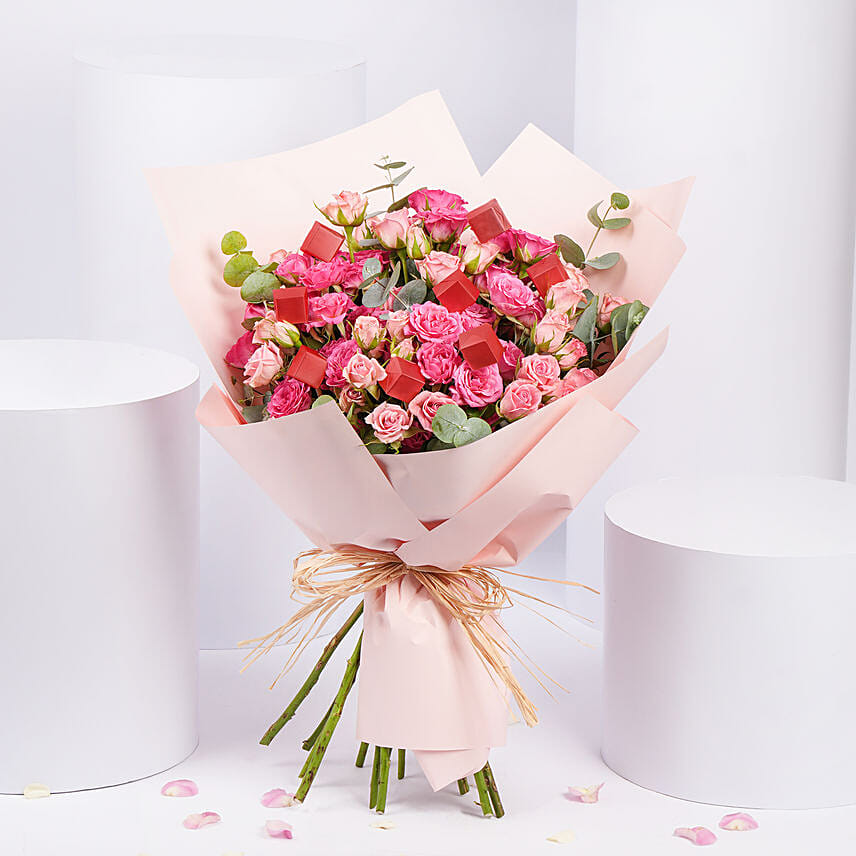 Blushing Pink Spray Roses With Chocolates: Mother's Day Bouquet
